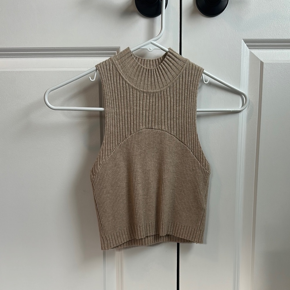 SHEIN Tan Ribbed Crop Tank Top